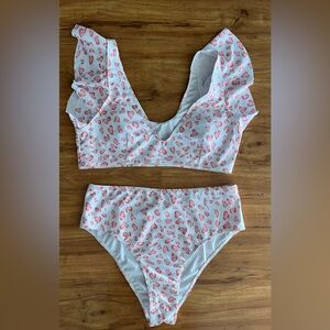 SHEIN Pink and White Bikini Set